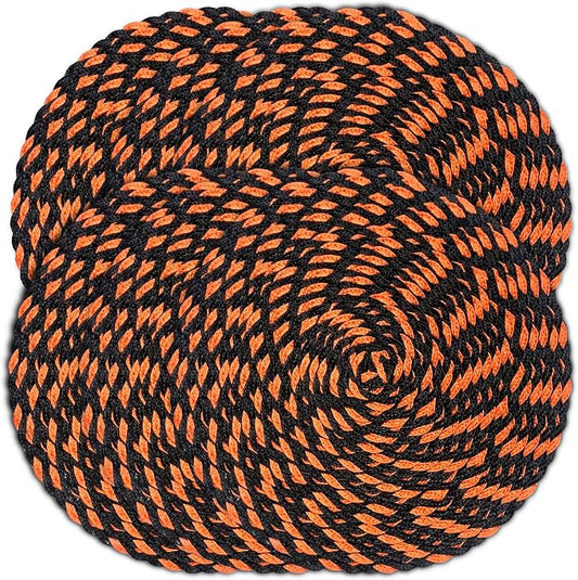 Halloween 15" Round Orange Black Dual-Color Braided Woven Polypropylene Plastic Placemats, Set of 6