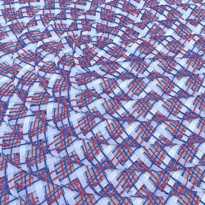 CAIT CHAPMAN HOME COLLECTION White Blue Red July 4th 12"x18"-Oval Braided Woven Polypropylene Plastic Placemats, Set of 6