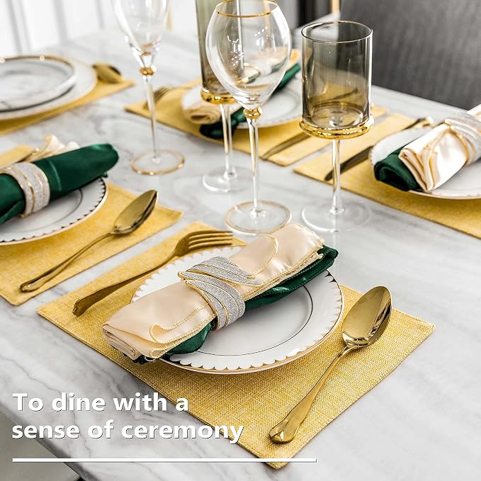 Home Brilliant Cloth Placemats Set of 8 Linen Placemat Washable Heat Resistant Dining Table Place Mats for Kitchen Table Holiday Dinner Decoration, Yellow