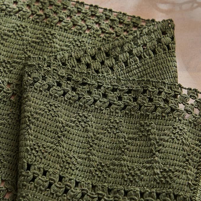 ZeeMart Macrame Style Boho Placemats Set of 6, Olive 12x20 Inch | Decorative Farmhouse Table Mats, Natural Cotton Woven Place Mats, Bohemian Home Decor for Kitchen Dining Table