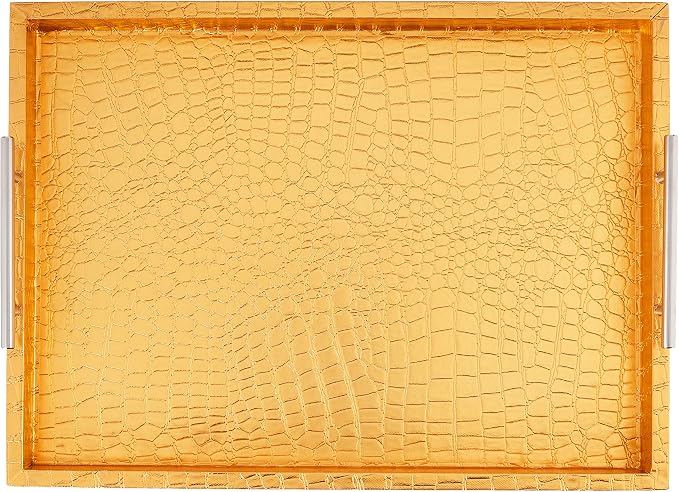 American Atelier Alligator Tray with Metal Handles, Gold