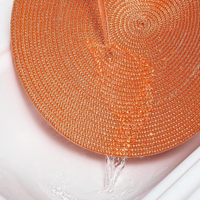 AHHFSMEI Round Placemats Set of 4 Heat Resistant Washable Non-Slip Woven Braided Table Mats for Dining Table Kitchen & Home Decor (Orange, 4)