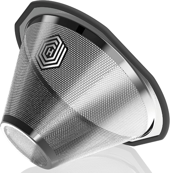 HEXNUB Reusable Metal Coffee Filter for Kalita Wave 185 and OXO 8 Cup | Fine Stainless Steel Mesh for Durable Sustainable Brewing, Reduces Waste and Replaces Disposable Paper Filters