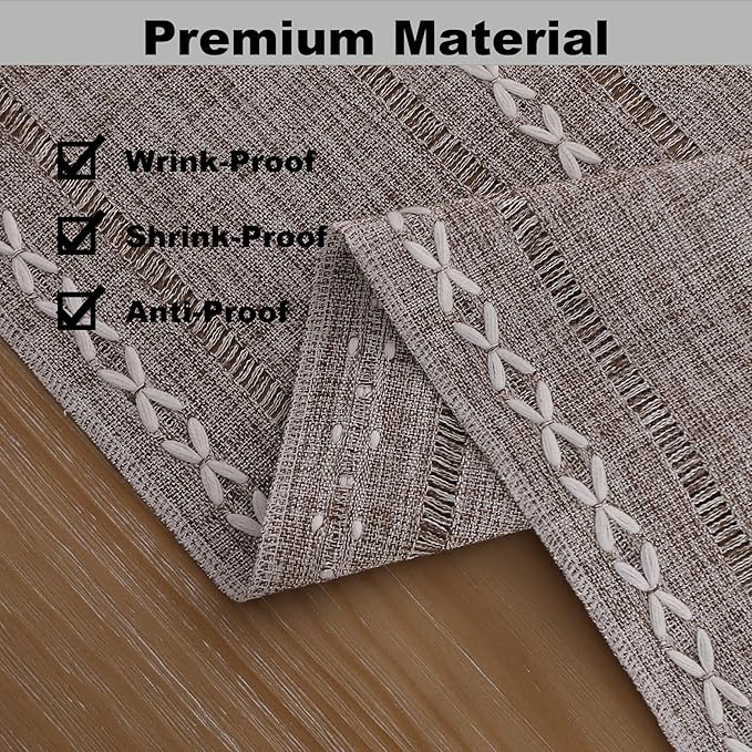 Gernaice Boho Table Runner, Rustic Embroidered Cotton Linen Farmhouse Table Runners for Dresser End Coffee Table Home Decor, 24" L X 13" W Dark Brown