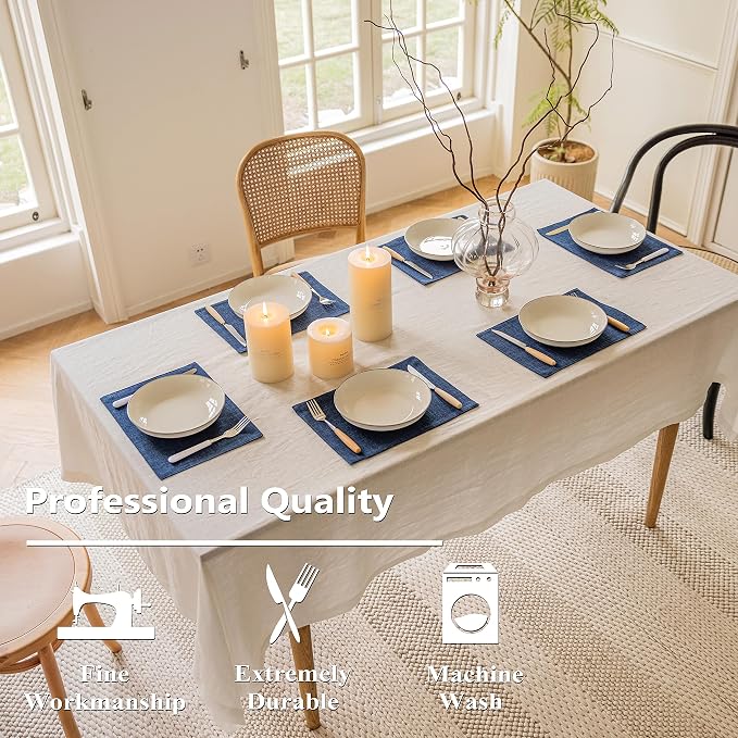 Home Brilliant Placemats Set of 8 Linen Blue Placemats Heat Resistant Dining Table Place Mats Kitchen Table Mats, Indigo