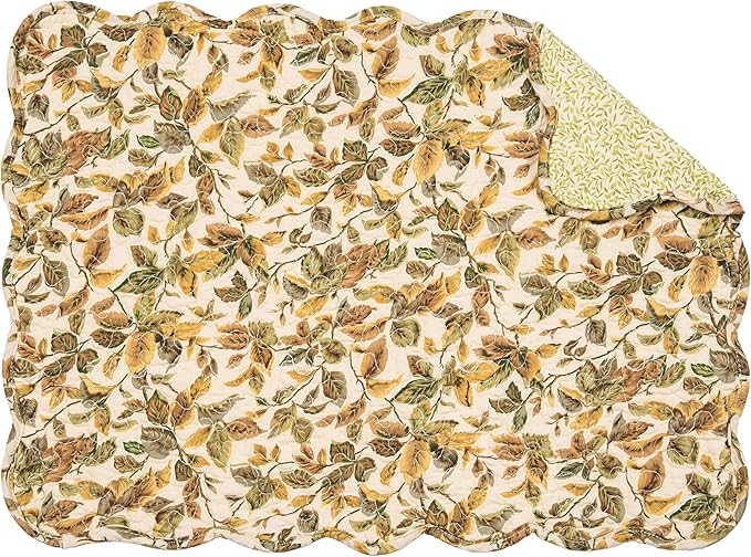 C&F Home Iris Yellow & Green Leaves Vintage Design Quilted 100% Cotton Set of 6 Placemats 13" x 19" Spring Floral Fall Autumn Harvest Thanksgiving Kitchen Tabletop Reversible Machine Washable Linen