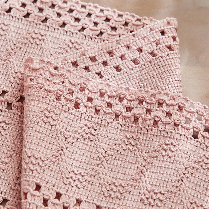 ZeeMart Macrame Style Boho Placemats Set of 4, Light Pink 12x20 Inch | Decorative Farmhouse Table Mats, Natural Cotton Woven Place Mats, Bohemian Home Decor for Kitchen Dining Table