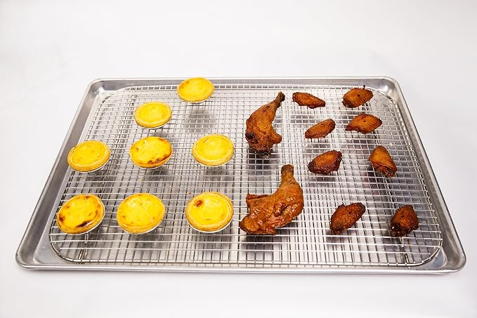 100% 304 Stainless Steel Cooling Rack and Wire Grate For Full Size Sheet Bun Pan,Real Heavy Duty 3.20LB, Roasting,Drying,Commercial Quality, Healthy Material