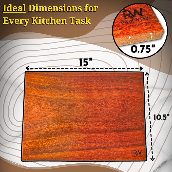 Red Teak Wood Cutting Board, Scratch & Warp Resistant, Premium Hardwood Wooden Cutting Board with Handles & Non-Slip Feet, For Meat, Vegetables & Charcuterie (15x10x0.75)