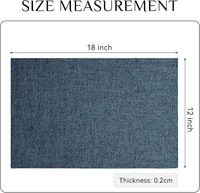 Softalker Faux Linen Placemats Set of 8-12 x 18 Inch, Heat Resistant Double Layered Durable Burlap Farmhouse Place Mats, Non-Slip Washable Rustic Table Mats for Dining, Kitchen, Party（Navy Blue