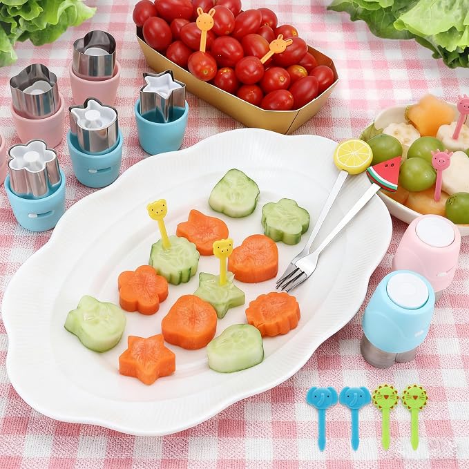 CHICHAUS 20Pcs Biscuit Cutter & Cookie Cutters Set - Multi-Shape Fruit/Vegetable Cutters for Kids Lunch Accessories, Food-Grade Stainless Steel Molds for Home Baking (BLUE)