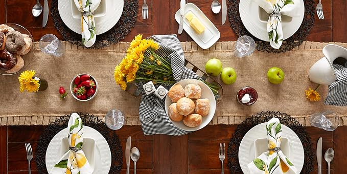 DII Jute Burlap Collection Kitchen Tabletop, Table Runner, 14x108, Ruffle Trim Natural