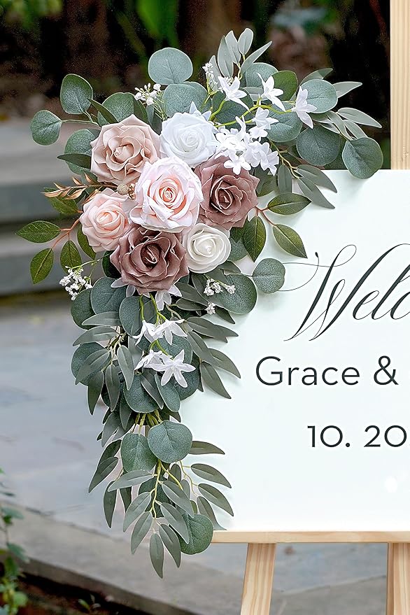 Olalaka Artificial Dusty Rose Flowers Swag Set of 2 for Wedding Welcome Signs Floral Decorations, Wedding Arch Flowers for Wedding Ceremony