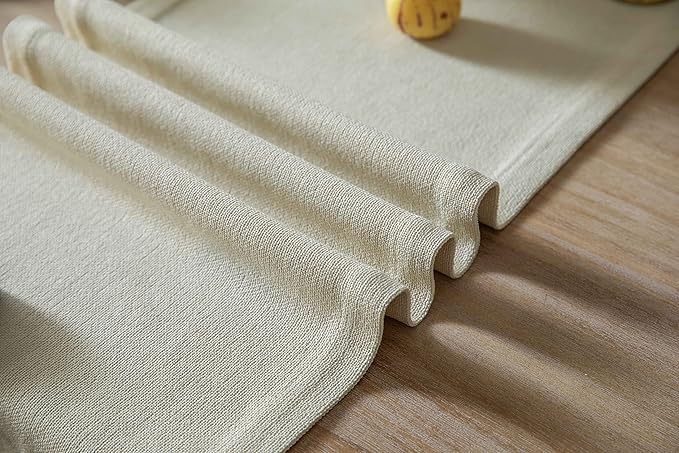 ZeeMart Burlap Style Farmhouse Table Runners 90 Inches Long, Cream Rustic Woven Dining Table Runner for Everyday Use, 14x90 Inches, Cream