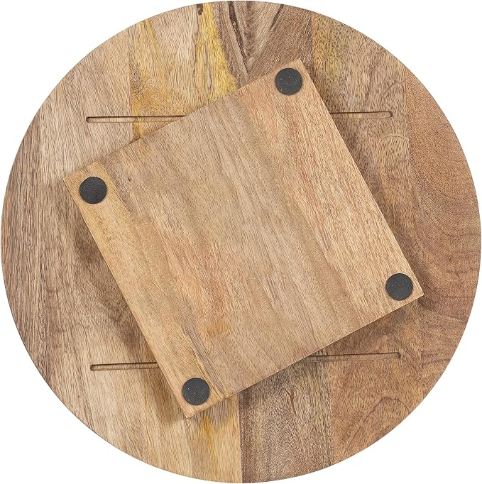 Kate and Laurel Halsey Round Lazy Susan Tray Organizer; 18 Inch Diameter; Natural Brown; Transitional Round Countertop Organizer with Turning Lazy Susan for Kitchen Storage