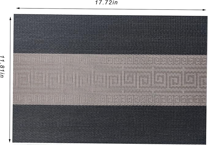 CADONO Placemats Set of 6 Washable Indoor/Outdoor Vinyl Place Mats for Dining Table Durable Non-Slip Heat Resistant PVC Weave Table Mats（Classical Style-Black）