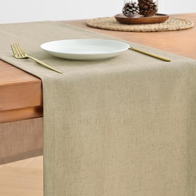 Wracra Linen Style Table Runner, Rustic Farmhouse Vintage Natural Table Runners 108 Inches Long, Handcrafted Table Runner for Fall, Winter - Everyday Use and Machine Washable