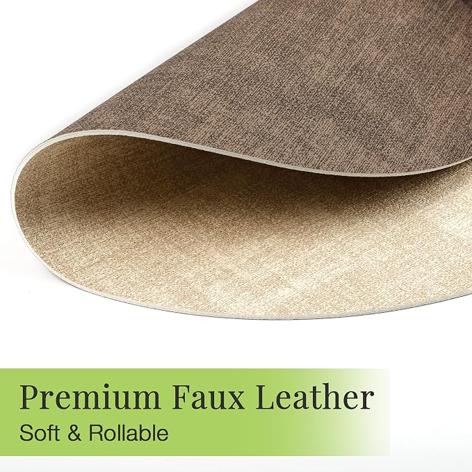 13-Inch Faux Leather Round Placemats Set of 12, Waterproof Anti-Slip Dual Sided Place mats, Heat Resistant Washable Table Mats with Coaster, Suitable for Indoor & Outdoor (12, Beige Dark Coffee)