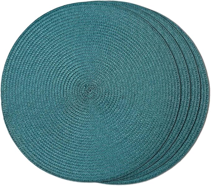FunWheat Round Braided Placemats Set of 4 Place Mats for Dining Tables Woven Washable Non-Slip Table mats Small 13 inch(S Teal, 4pcs)