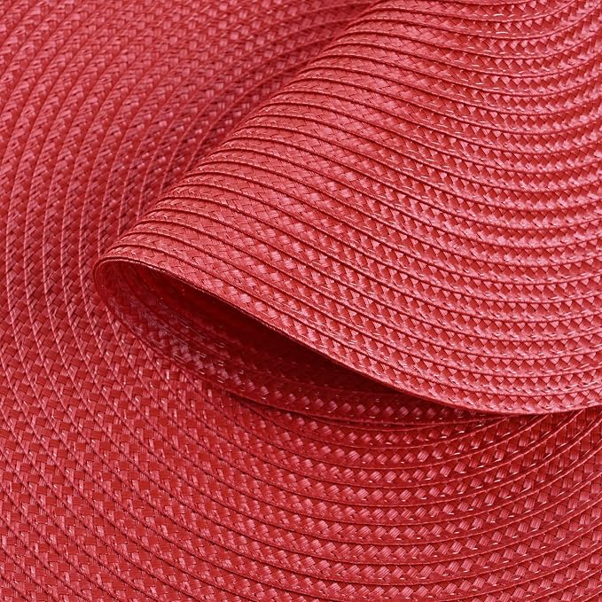 Feuille Round Braided Placemats Set of 6 Place Mats for Dining Table Woven Washable Non-Slip Table Mats 13.5 Inch (Red, 6pcs)