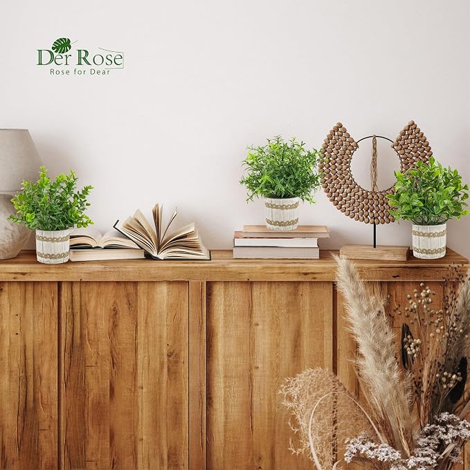 Der Rose 4 Pack Small Fake Plants Indoor Mini Artificial Plants for Home Office Farmhouse Decor Bathroom Bedroom Kitchen Desk Decor