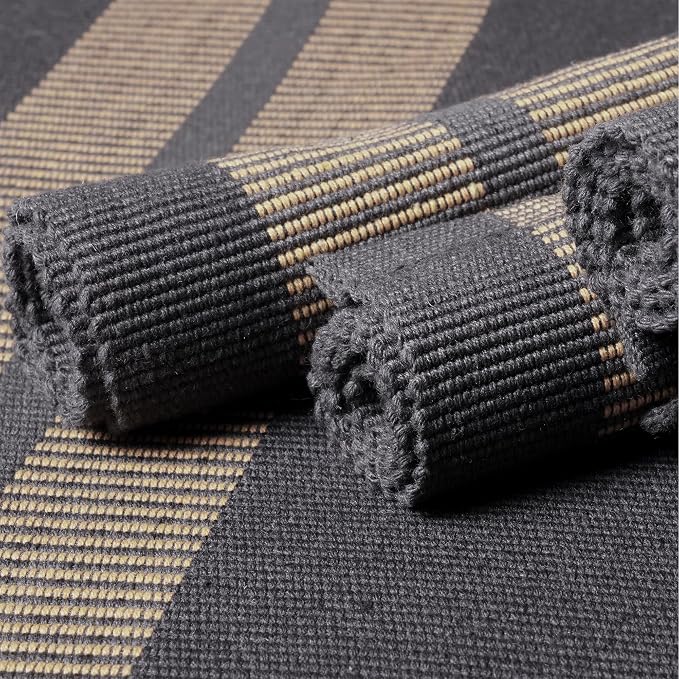 Encasa XO Dining Placemat Set of 6 | Ladder Grey Color | Fine Ribbed Cotton Table mat | Size 18x13 in | Machine Washable