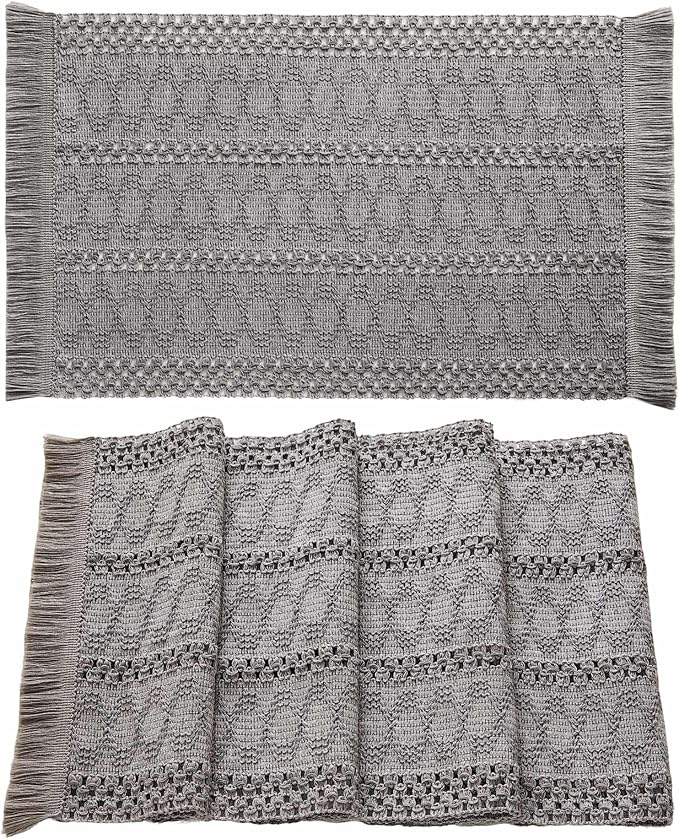 ZeeMart Macrame Style Boho Placemats Set of 4, Grey 12x20 Inch | Decorative Farmhouse Table Mats, Natural Cotton Woven Place Mats, Bohemian Home Decor for Kitchen Dining Table