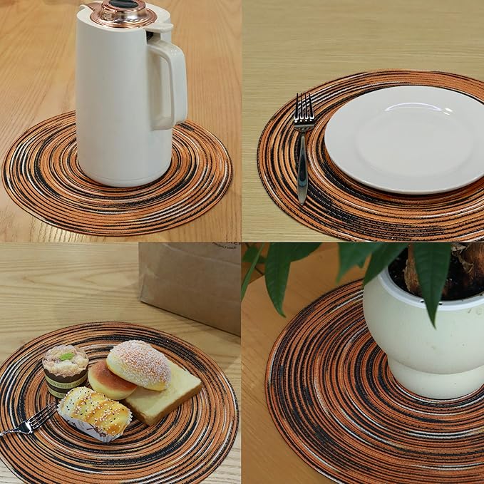 Youyi Better Lifes Halloween Round Braided Placemats Set of 8 Colorful Washable Durable Placemats Non-Slip 15 Inch Black-Orange Woven Table Mats for Dining Tables Holiday Party Decoration