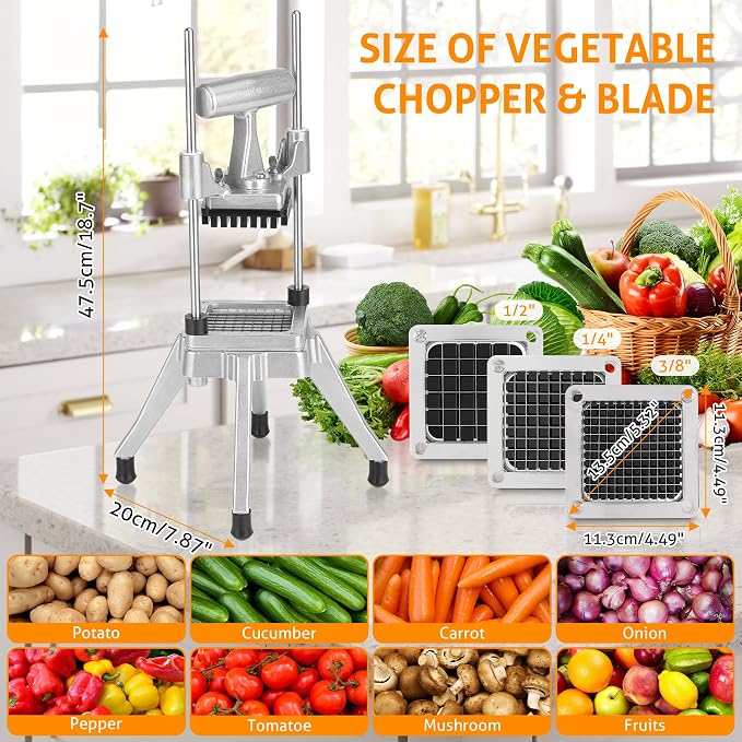 WICHEMI Commercial Chopper Vegetable Cutter Fruit Dicer w/3 Blades Commercial Onion Chopper Dicer Professional Food Dicer Heavy Duty Stainless Steel French Fry Cutter for Home Kitchen Restaurant Use