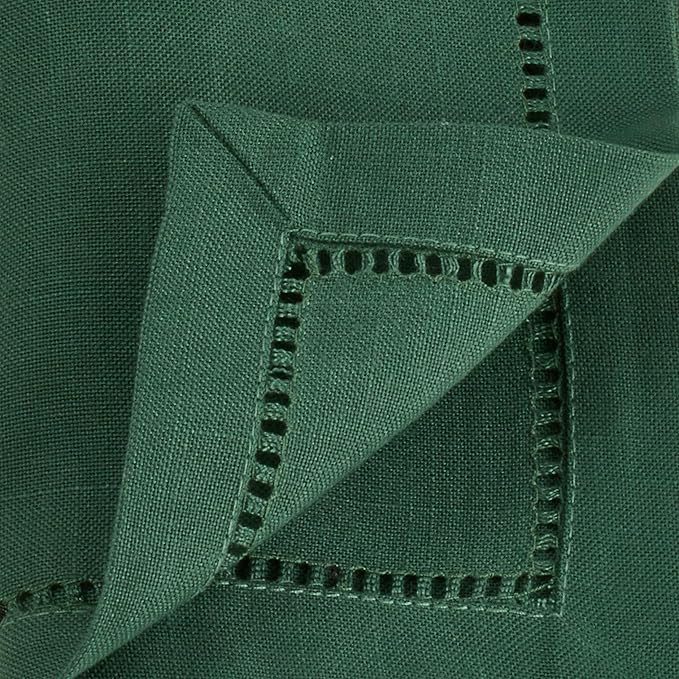 SARO LIFESTYLE Hemstitched Border Dinner Napkin (Set of 12), Jasper Green, 20"x20"
