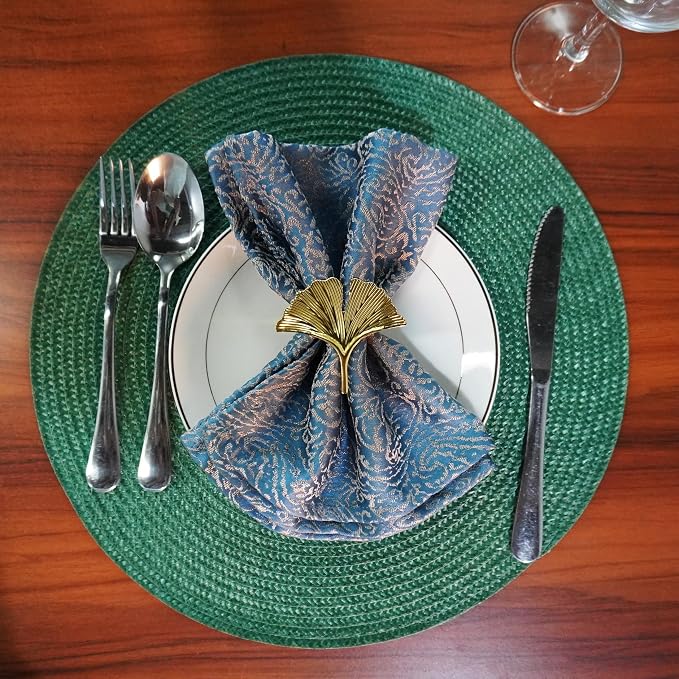 Round Braided Placemats Set of 4 Washable Easy to Clean Place Mats for Dining Tables Woven Non-Slip Heat Resistant Table Mats 15 Inch (Dark Green)