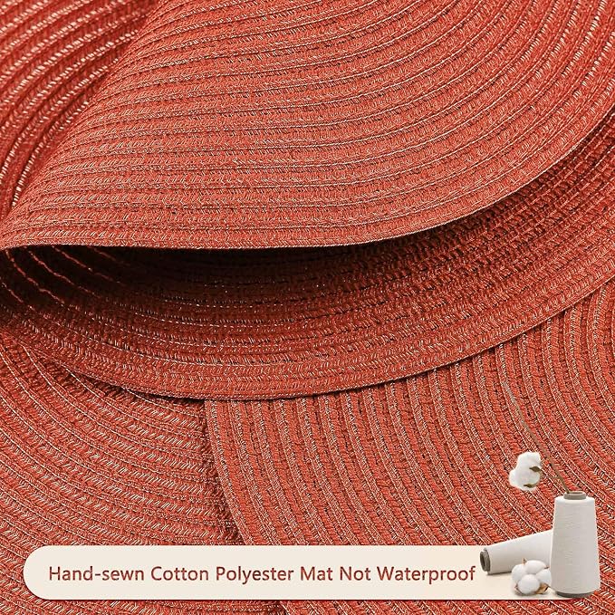 FunWheat Round Braided Placemats Set of 6 Place mats for Dining Tables Woven Heat Resistant Table Mats 15 inch (Dark Orange)