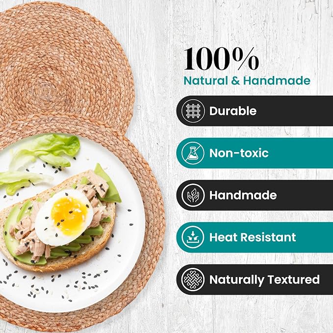 Eco Crave Natural Jute Placemats Set of 12, Round Woven Table Mats, 13 Inch Rattan Charger Plates, Bulk Set for Weddings, Parties & Events