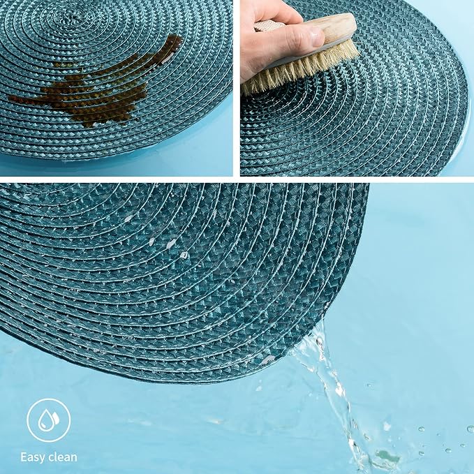 FunWheat Round Braided Placemats Set of 8 Place Mats for Dining Tables Woven Washable Non-Slip Table mats Small 13 inch(S Teal, 8pcs)