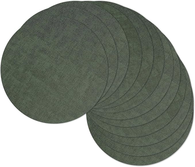 13" Round Placemats Set of 12, Reversible Faux Leather Heat Resistant Table Mats, 100% Waterproof Oilproof Wipeable Table Protective Placemats for Vinyl, Washable for Indoor (12, Dark Green)