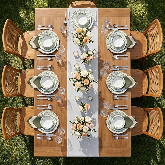Solino Home Linen Table Runner 108 Inches Long - 100% Pure Linen Silver Cloud Dining Table Runner 14 x 108 Inch - Fete