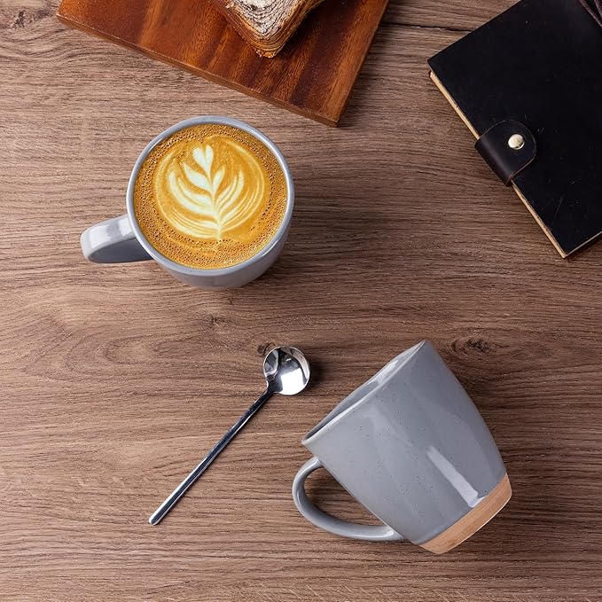 AmorArc 12oz Coffee Mugs set of 4, Stoneware Coffee Mugs with Rustic Terracotta Underside for Latte/Cappuccino/Milk/Cocoa, Dishwasher&Microwave Safe, Gray