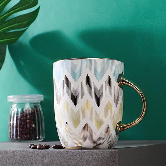 Femora Handcrafted Ceramic Coffee Mugs Indian Golden Design Set of 2 (10 oz), Cappuccino & Latte Cups, Espresso Mugs