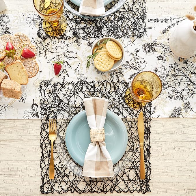 DII Woven Paper Tabletop Collection, Holiday & Event Décor, Square Placemat Set, 16x16, Black