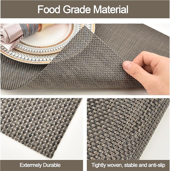 SLKQG Placemats Set of 4 - Easy Clean Washable Vinyl Placemats - Wipeable Heat Resistant Table Mats for Dining Table - 17.7x11.8 Inch (4, Mint Gray)