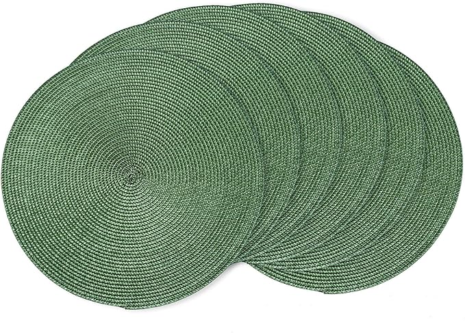 AHHFSMEI Round Placemats Set of 6 Heat Resistant Washable Non-Slip Woven Braided Table Mats for Dining Table Kitchen & Home Decor (Olive Green)