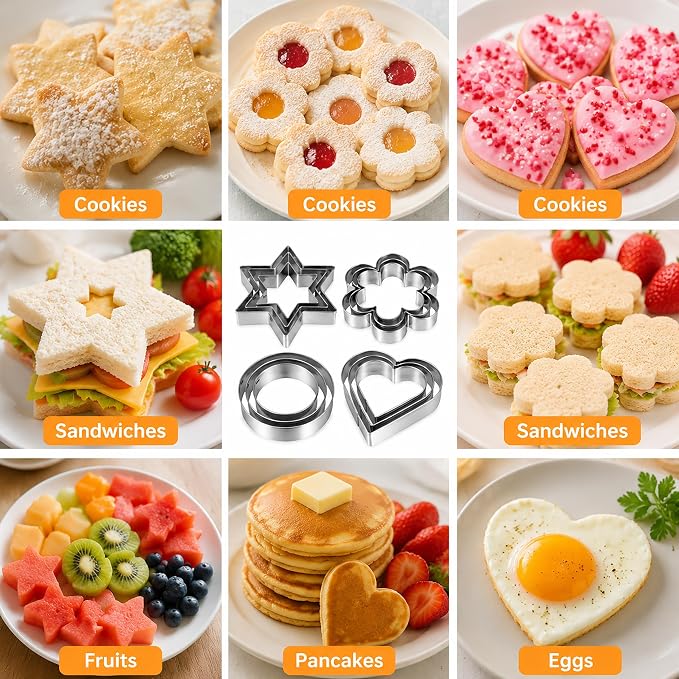 Cookie Cutters Set 12 PCS - Stainless Steel Shapes | Heart, Star, Flower, Round, Multi-Use for Baking, Cookies, Fruits, Holiday Decor, Dishwasher Safe, Professional Quality