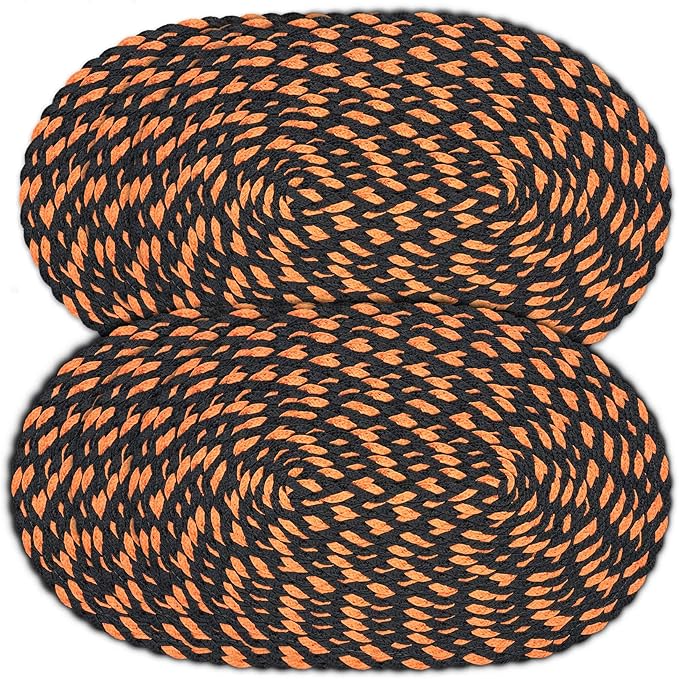 CAIT CHAPMAN HOME COLLECTION Halloween 12"X18" Orange Black Dual-Color Oval Braided Woven Polypropylene Plastic Placemats, Set of 6