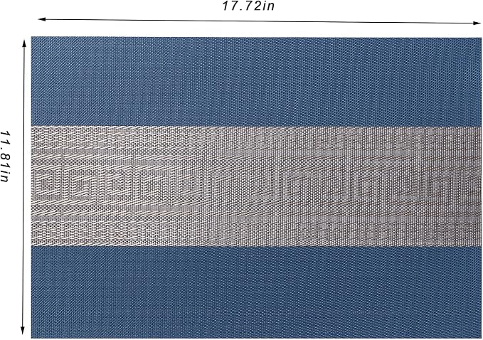 CADONO Placemats Set of 6 Washable Indoor/Outdoor Vinyl Place Mats for Dining Table Durable Non-Slip Heat Resistant PVC Weave Table Mats（Classical Style-Blue）