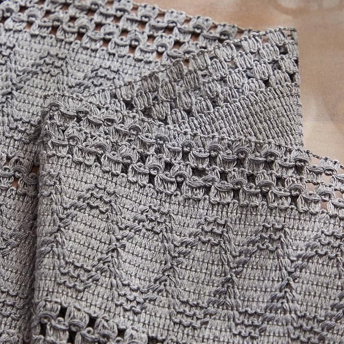 ZeeMart Macrame Style Boho Placemats Set of 4, Grey 12x20 Inch | Decorative Farmhouse Table Mats, Natural Cotton Woven Place Mats, Bohemian Home Decor for Kitchen Dining Table
