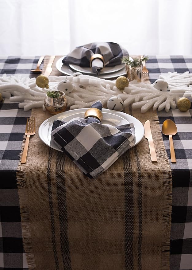 DII Jute Burlap Collection Kitchen Tabletop, Table Runner, 14x108, Double Border Gray