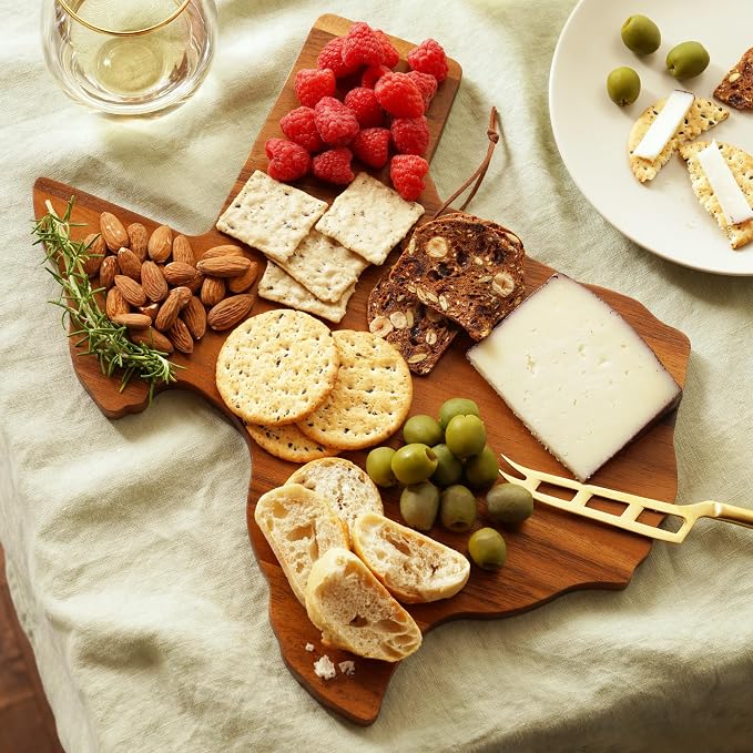 Twine Texas-Shaped Acacia Wood Cheese Board - Durable Cheese, Charcuterie and Serving Platter with Hanging Loop, Perfect for Entertaining and Kitchen Décor, Texas Cutting Board, Set of 1