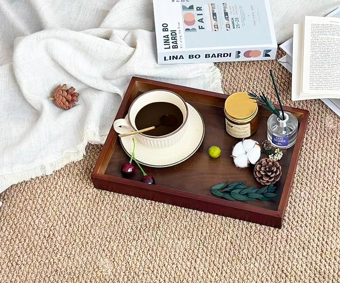 Serving Tray with Handles, 13" x 8.7" Bamboo Tray | Serving Platter for Coffee Table, Tray for Bed, Couch, Ottoman, Kitchen Counter, Rustic Home Decor & Entertaining Essentials