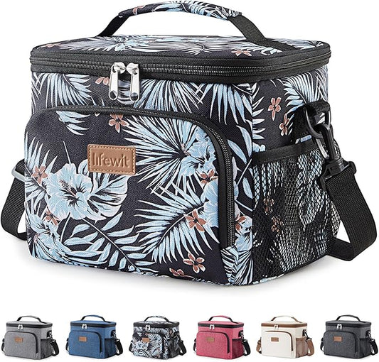Lifewit Reusable Insulated Lunch Bag, Portable Cooler Freezable Soft Lunchbox Leakproof with Adjustable Shoulder Strap for Men Women Adult for Work Picnic or Travel, 9L 12 Can, Flower