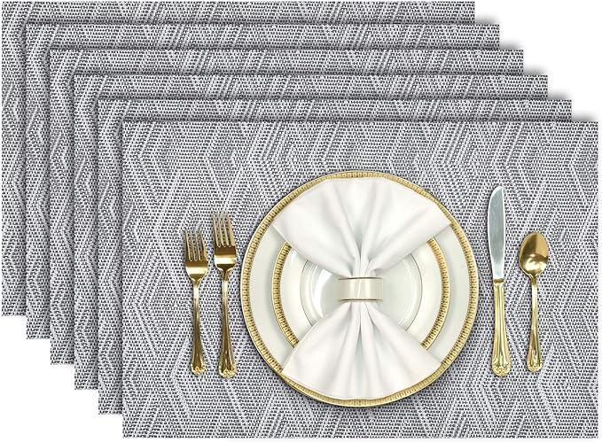 Aofmee Placemats Set of 6, Heat Resistant Place Mats, Washable Durable PVC Table Mats, Woven Vinyl Plastic Placemats for Kitchen Dining Table, Non-Slip Stain Resistant Placemats Indoor, Easy to Clean